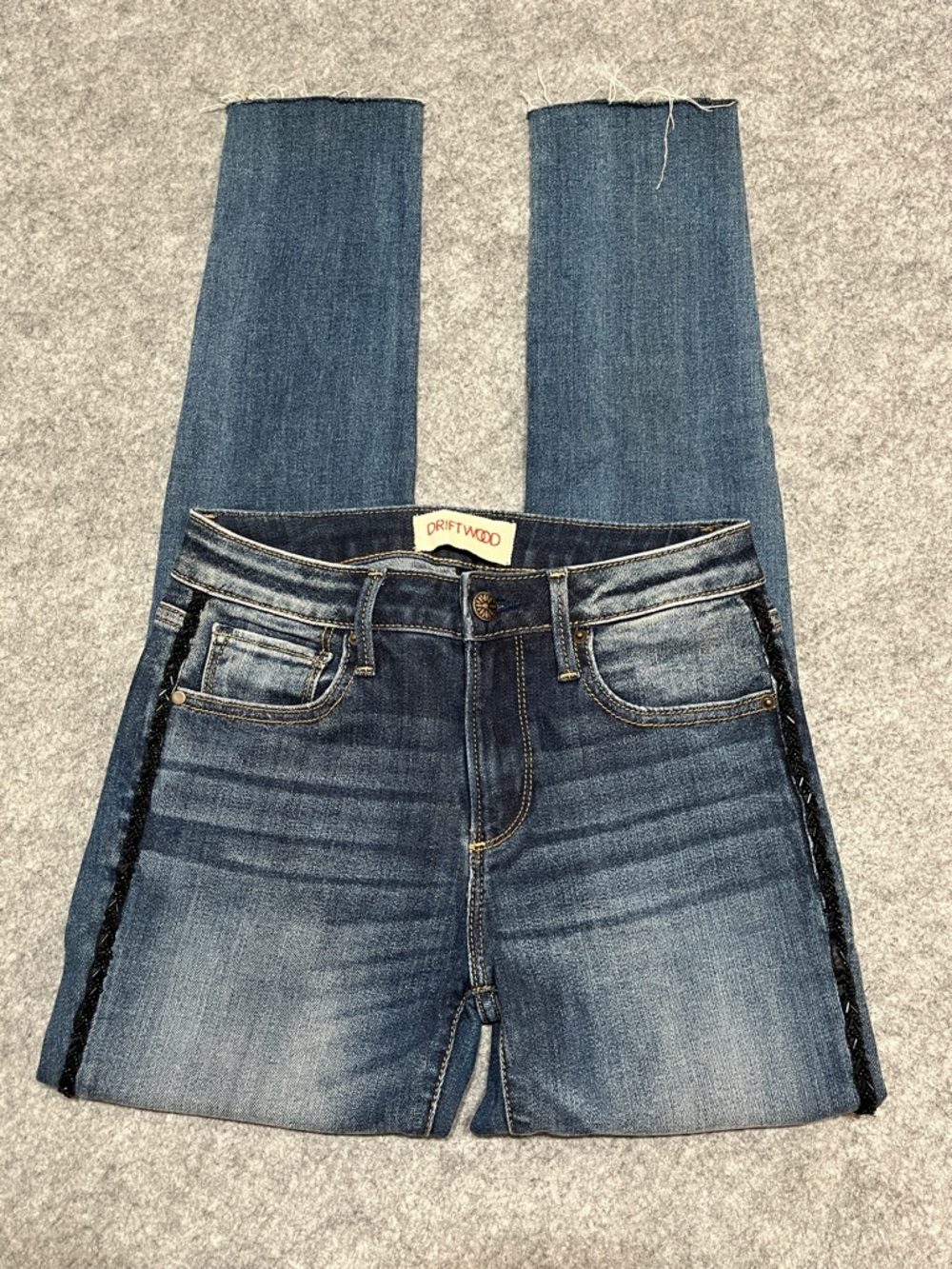 DRIFTWOOD Women's Dark Blue Skinny Jeans with Black Beaded Trim